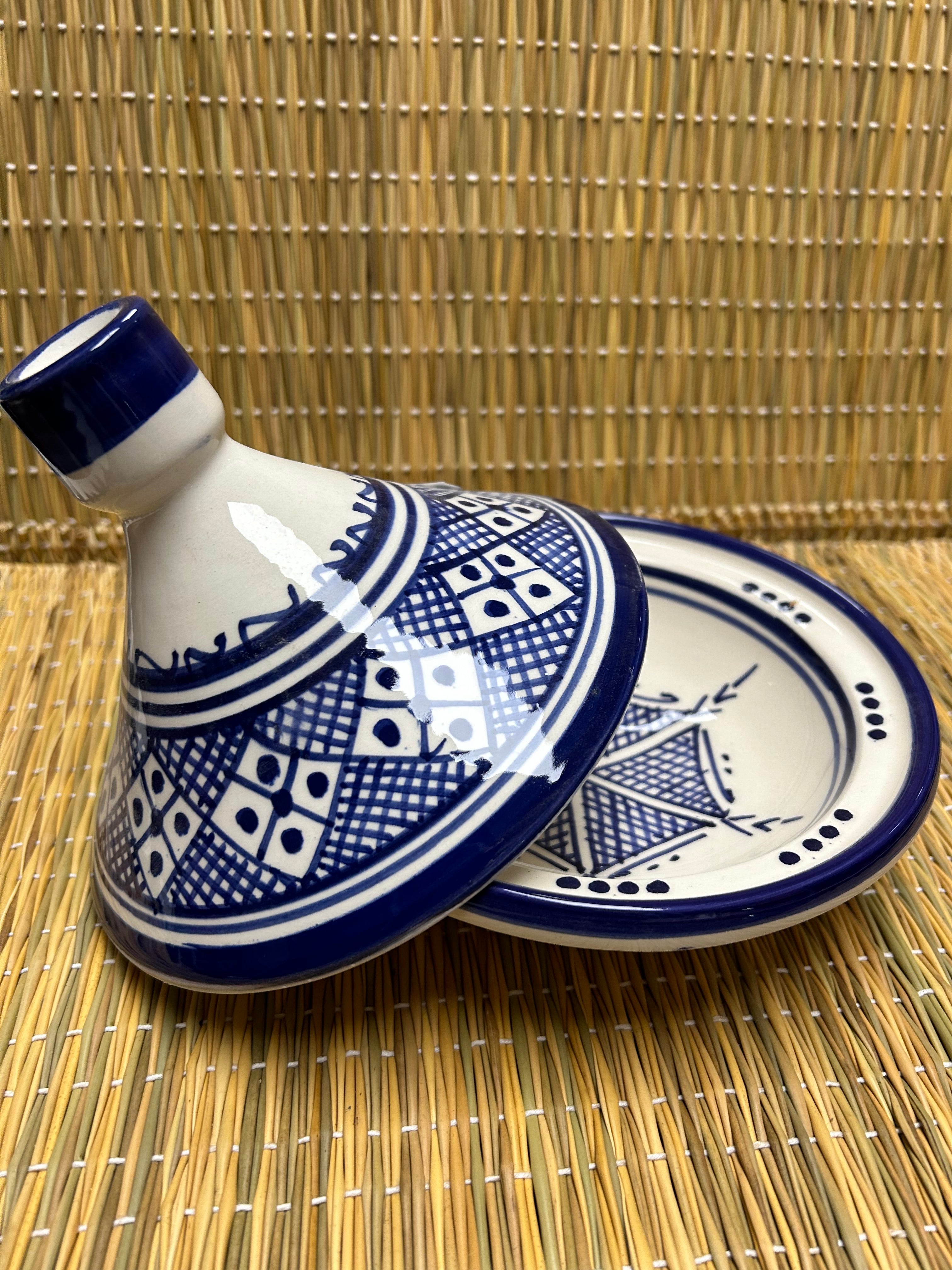 Tajine mediano azul artesano Fez 16,5cm de diámetro