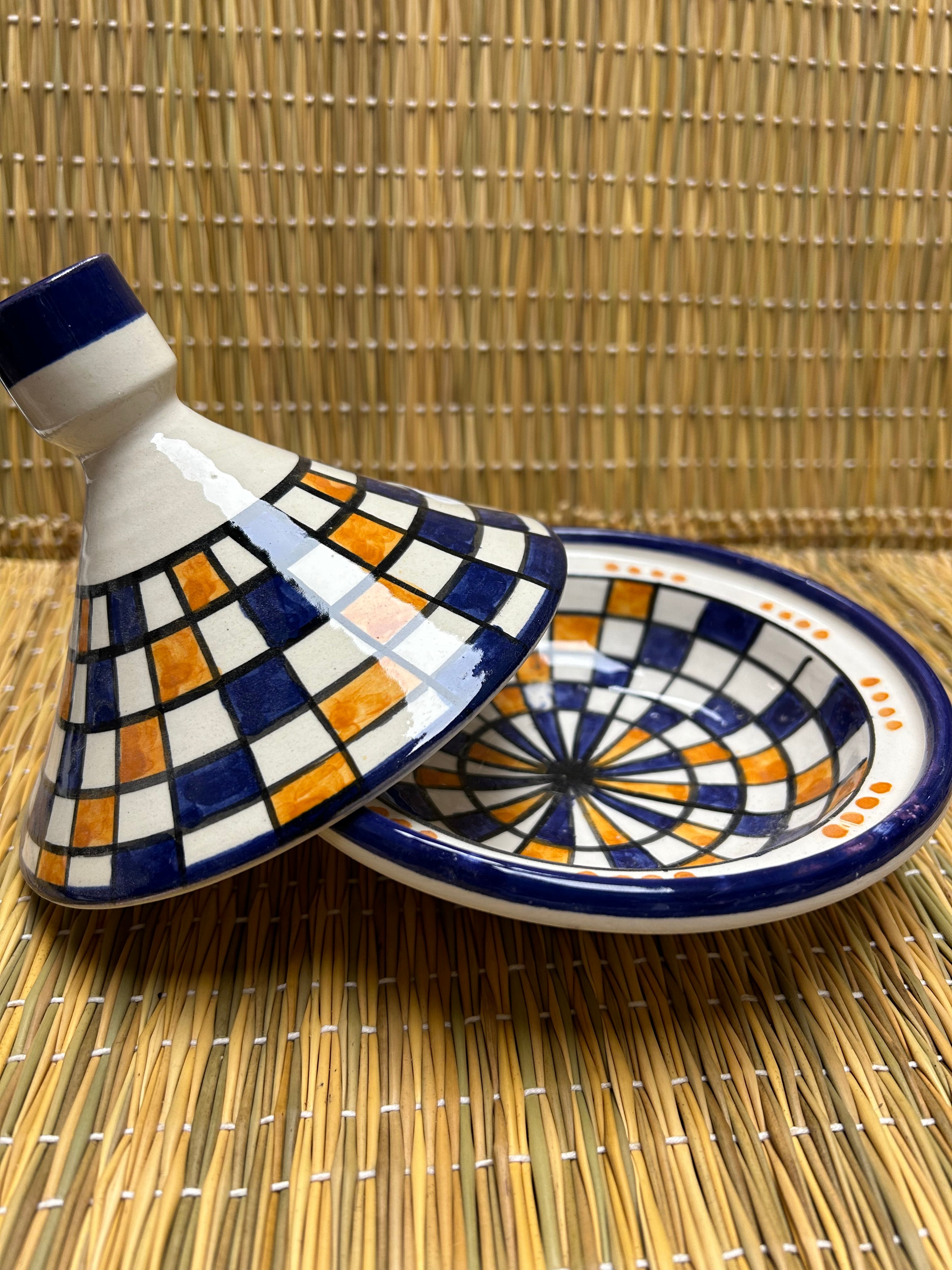 Tajine pequeño azul y naranja 15cm de diámetro