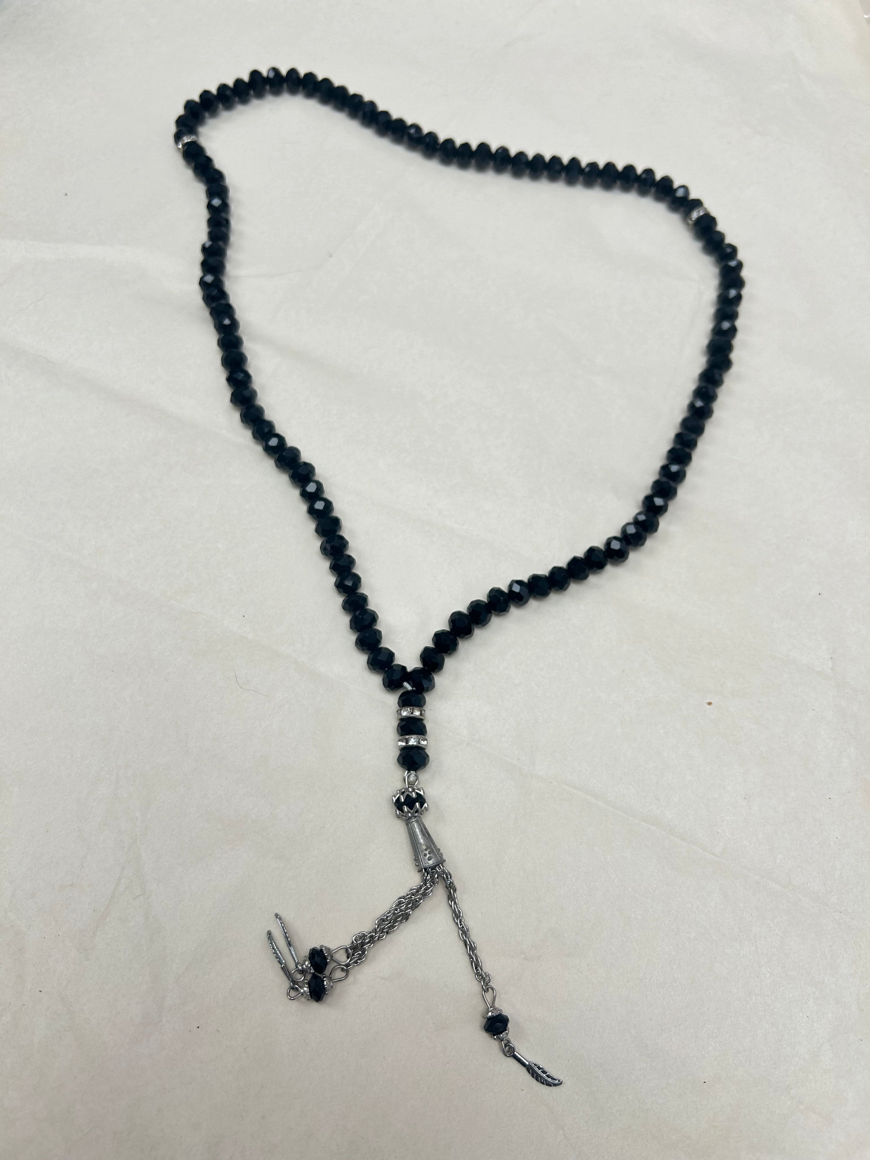 Tasbih de oración negro con plateado