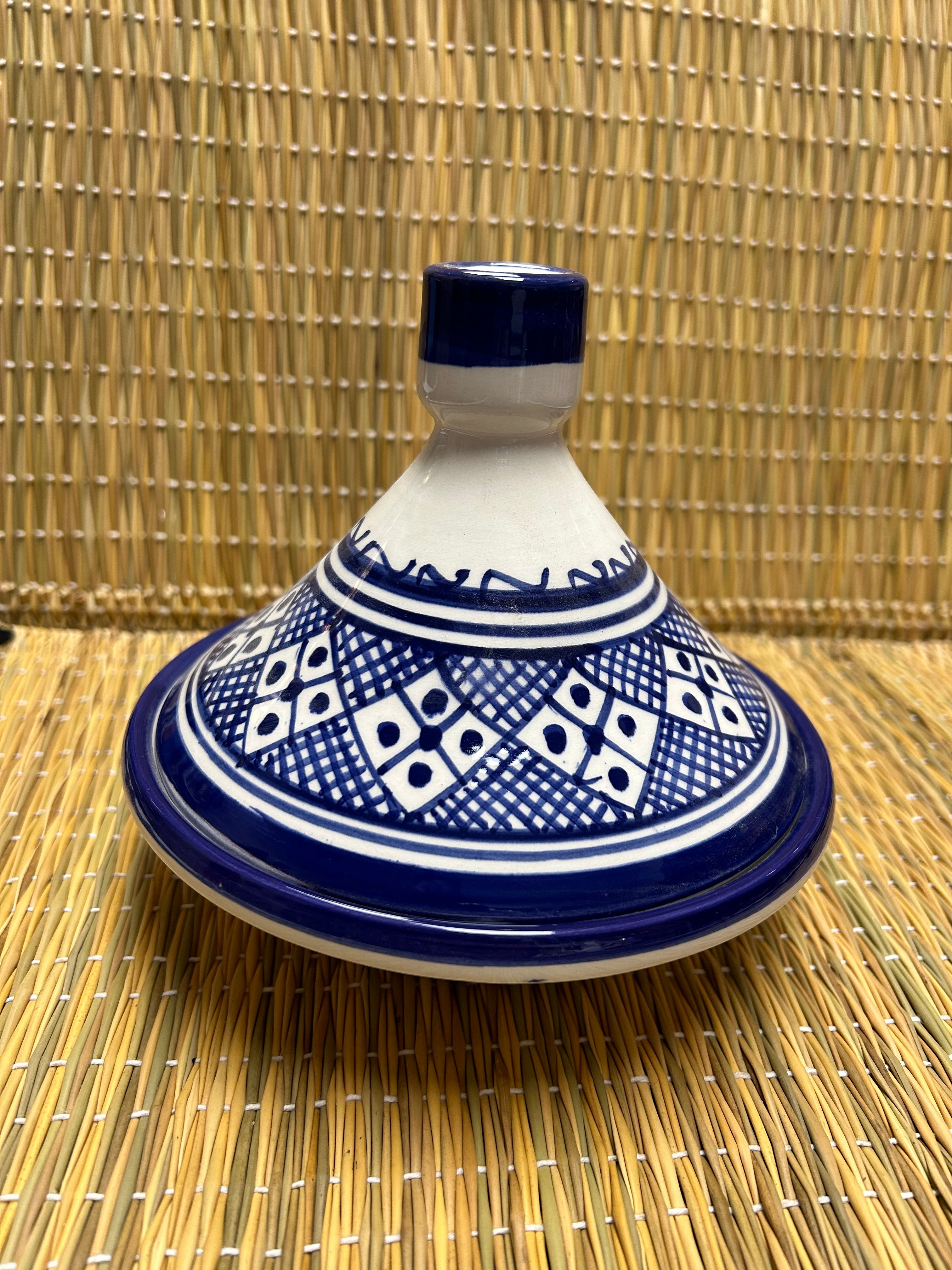 Tajine mediano azul artesano Fez 16,5cm de diámetro