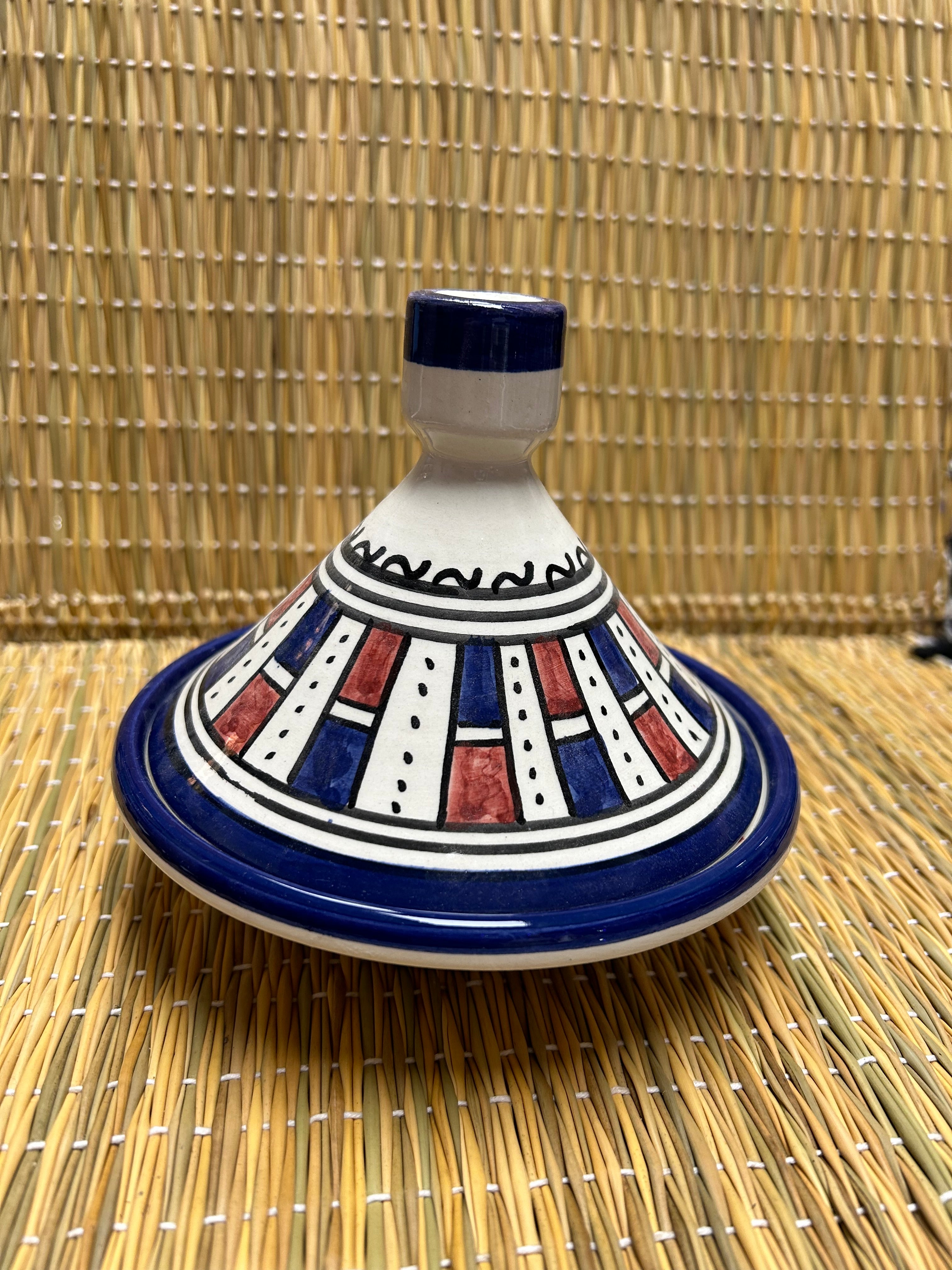 Tajine pequeño azul y rojo 15cm diámetro