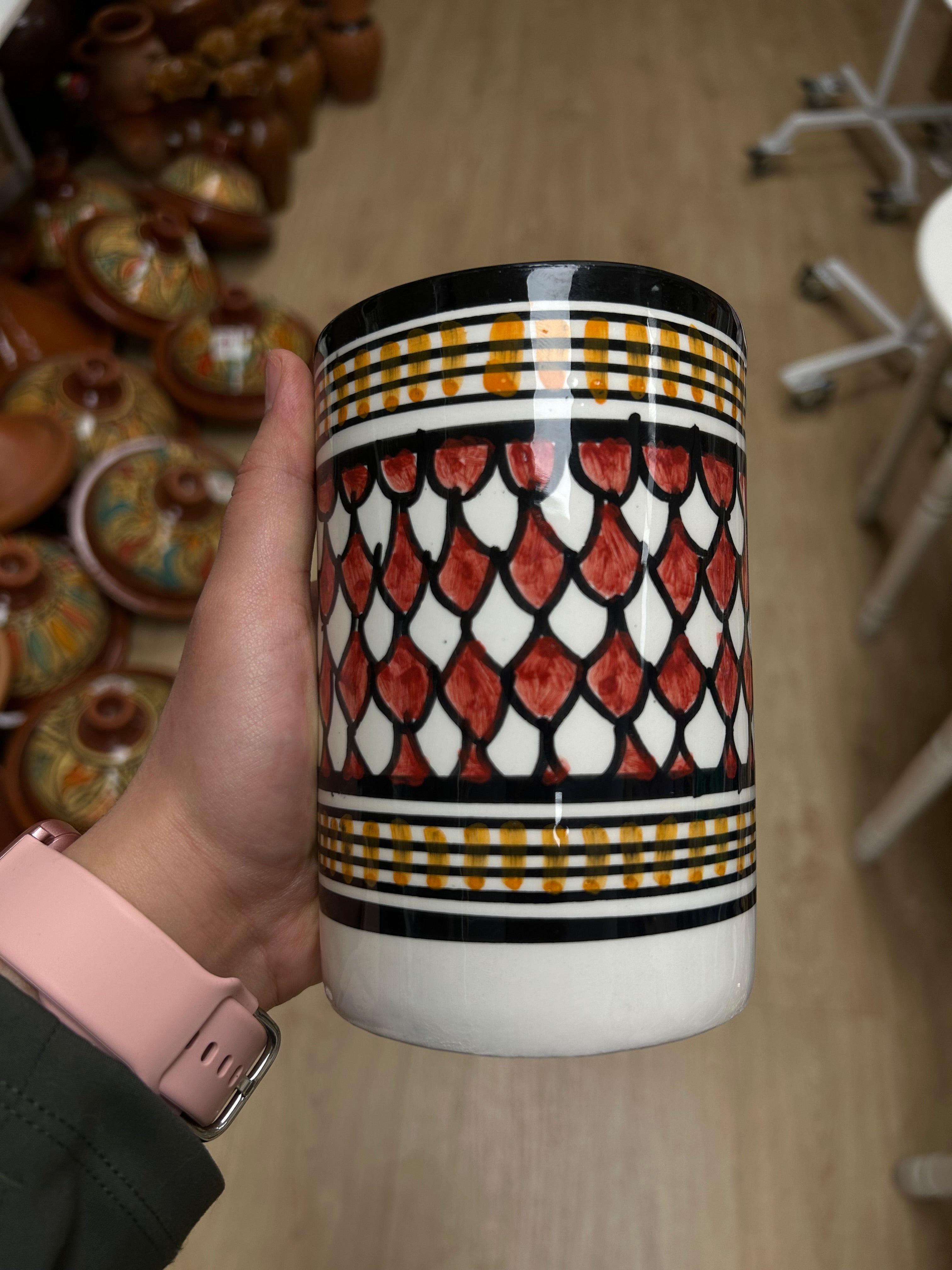 Vaso artesano negro/rojo grande