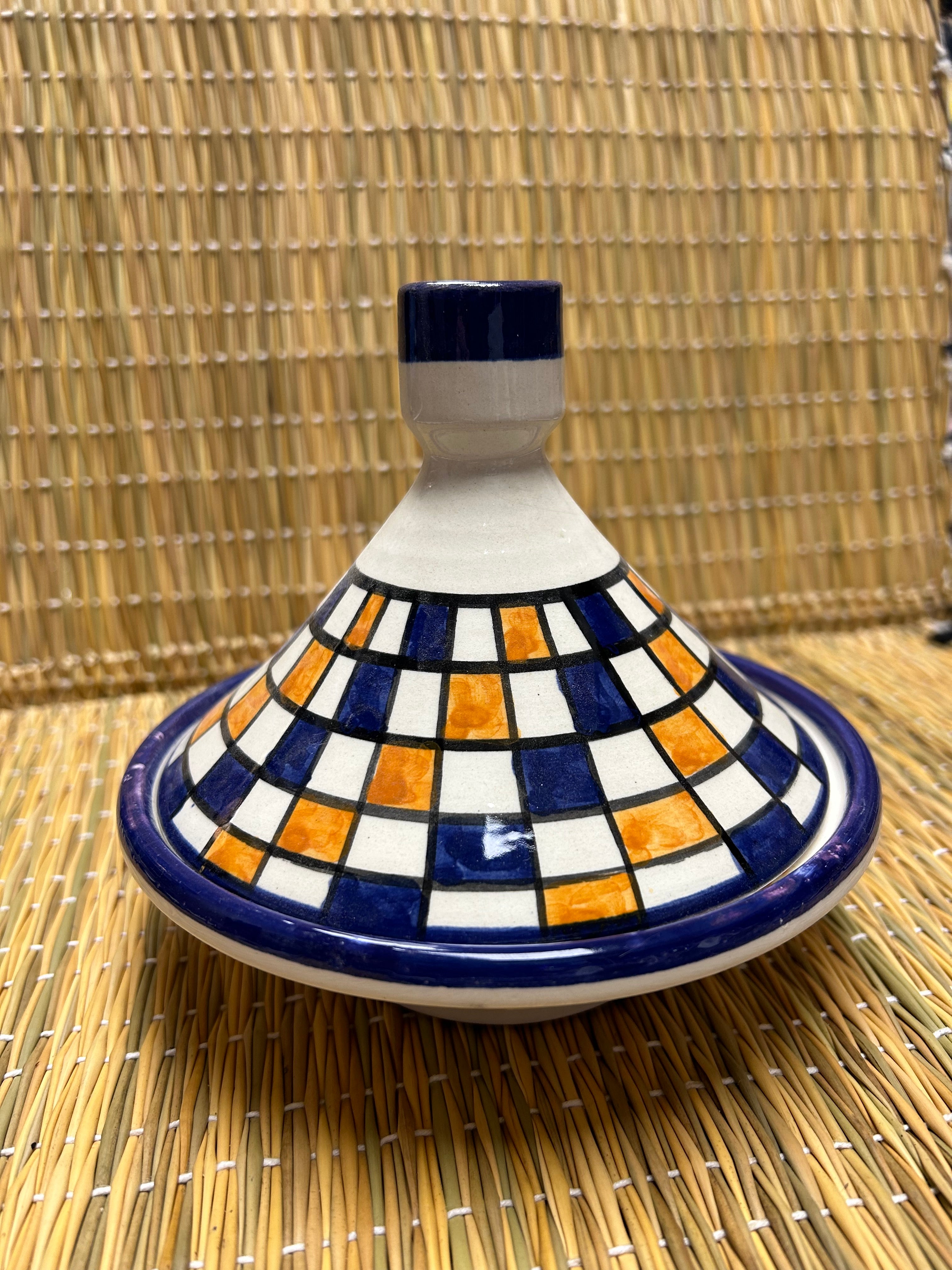 Tajine pequeño azul y naranja 15cm de diámetro