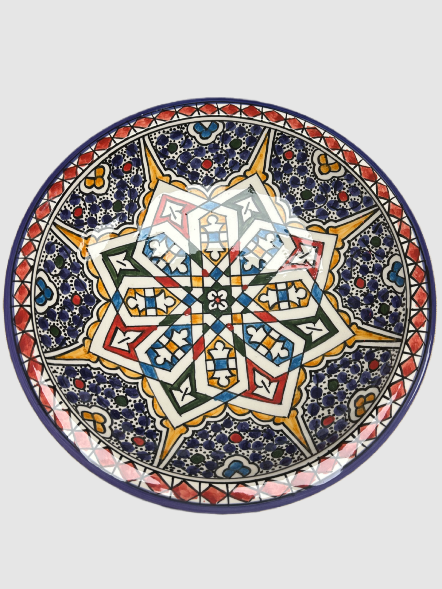 Large colorful deep plate of 34cm diameter